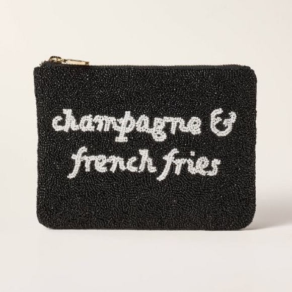 kate spade Handbags - Kate spade champagne & French fries Black Beaded Clutch bag